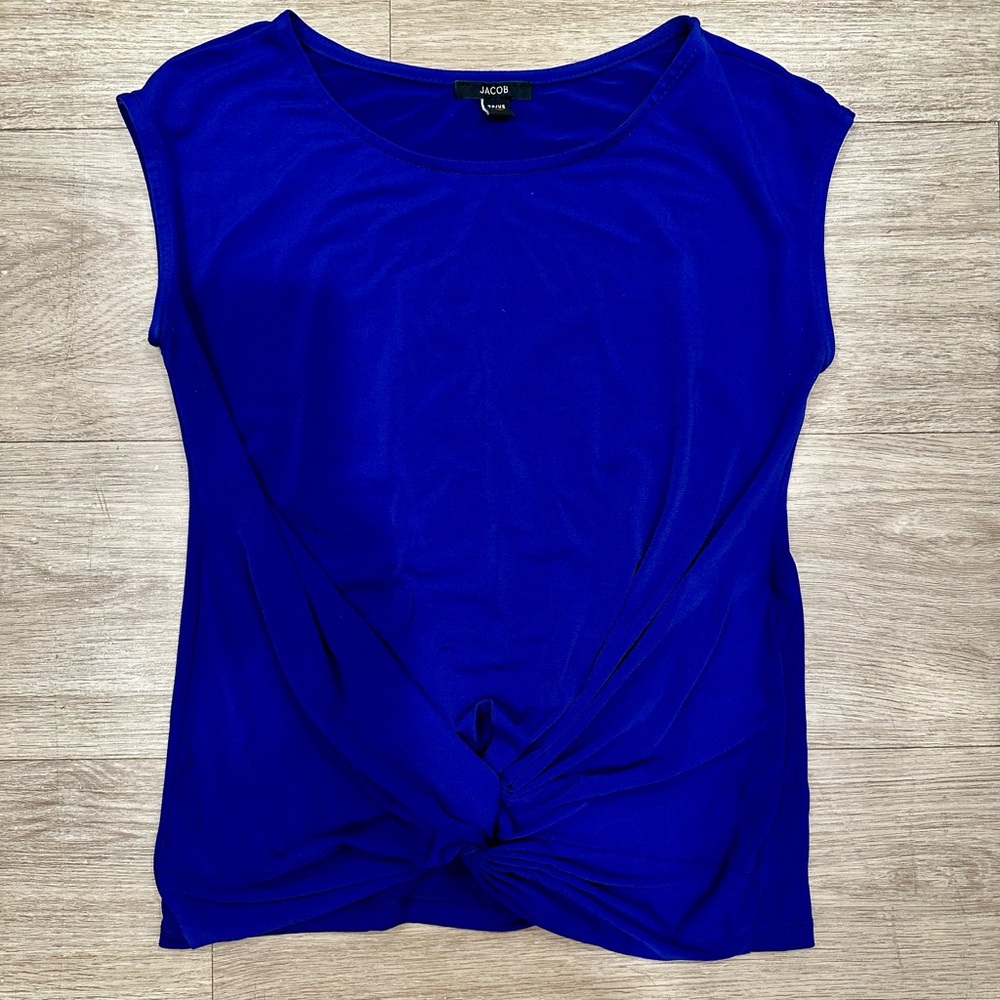 Excellent condition, deep royal blue Jacob twist waist top, XS